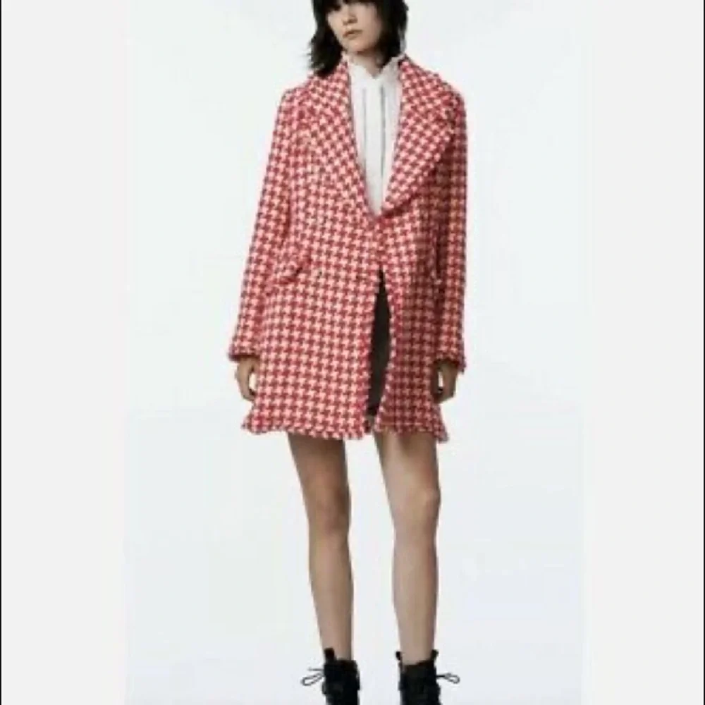 ZARA HOUNDSTOOTH TEXTURED COAT FRAYED TRIMS NEW SIZE S - Picture 11 of 11